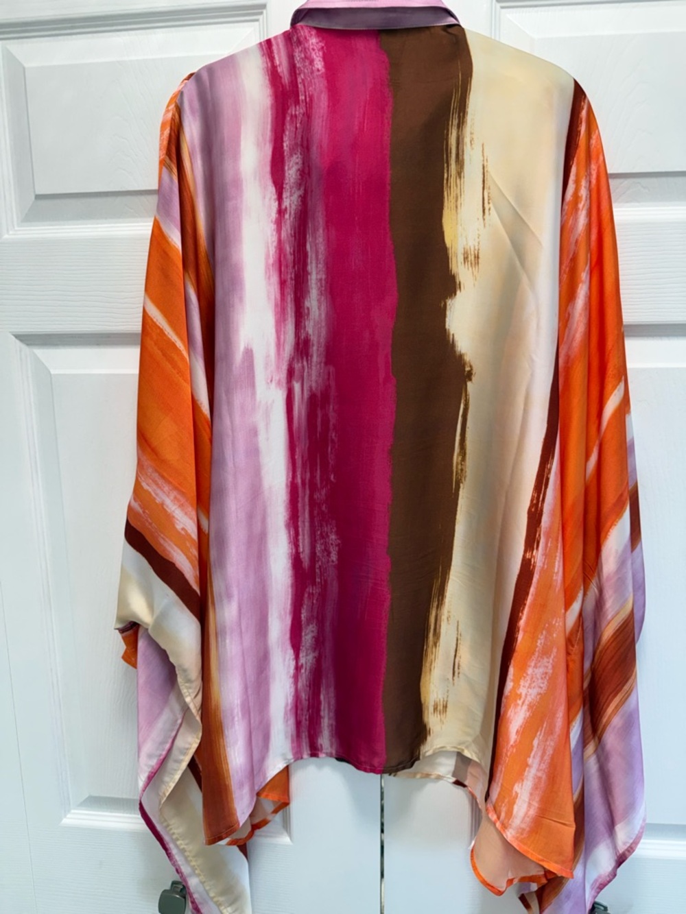 Berek Orange Pink Brown Cream Abstract Flowy Button-Front Blouse XL - Picture 3 of 4